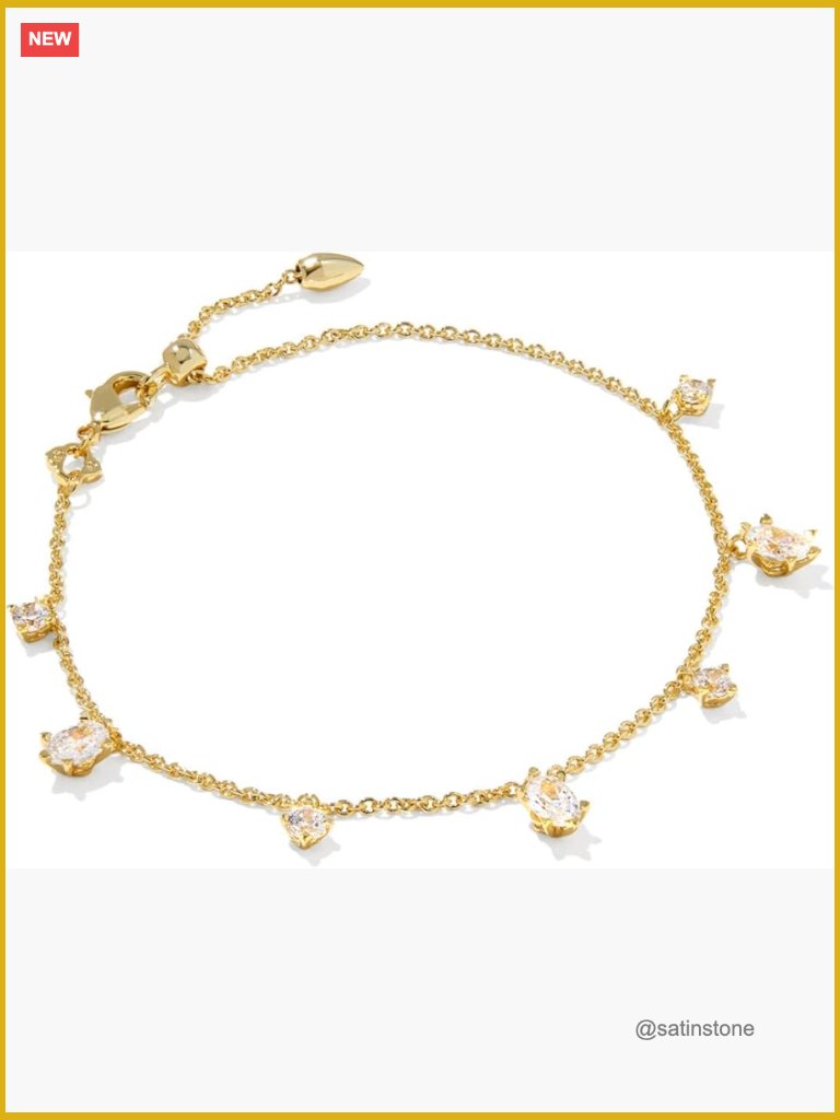 Delicate Chain Bracelet With Crystal Accents, Gold Plated Brass, Adjustable